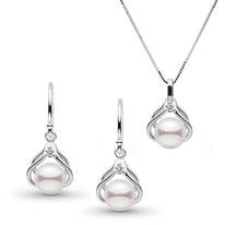 Tiara Collection Akoya Pearl and Diamond Pendant and Earrings Set yellow gold