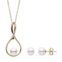 6.5-7.0 mm Akoya Pearl Wishbone Collection Pendant and Stud Earrings Set White Gold