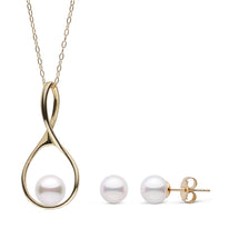 7.0-7.5 mm Akoya Pearl Wishbone Collection Pendant and Stud Earrings Set white gold