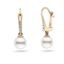 Allure Collection Akoya 7.0-7.5 mm Pearl & Diamond Dangle Earrings in white gold