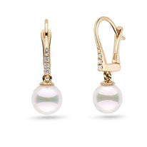 Allure Collection Akoya 7.5-8.0 mm Pearl & Diamond Dangle Earrings in white gold