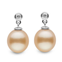 Brilliant Collection Drop Golden South Sea 9.0-10.0 mm Pearl & Diamond Dangle Earrings yg