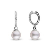 Diamond Small Hoop Collection 6.5-7.0 mm Akoya Pearl Earrings yellow gold