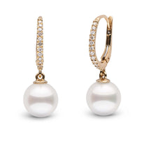 Eternal Collection White Akoya 9.0-9.5 mm Pearl & Diamond Dangle Earrings white gold