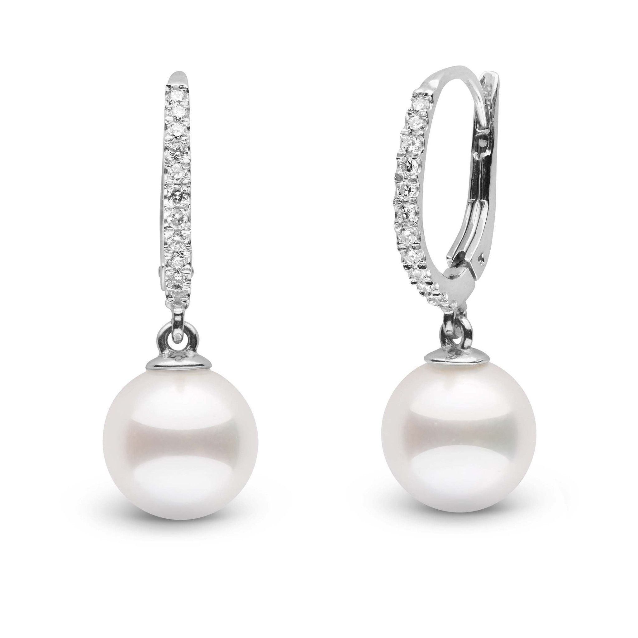 Eternal Collection White Akoya 9.0-9.5 mm Pearl & Diamond Dangle Earri