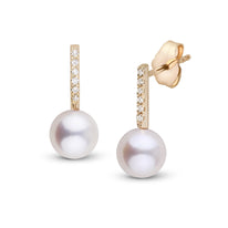 Petite Diamond Bar Collection 6.5-7.0 mm Freshadama Pearl and Diamond Earrings White Gold