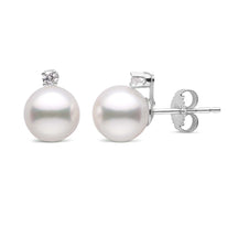 Starlight Collection 6.5-7.0 mm AAA Akoya Pearl and VS1-G Quality Diamond Earrings in yellow gold