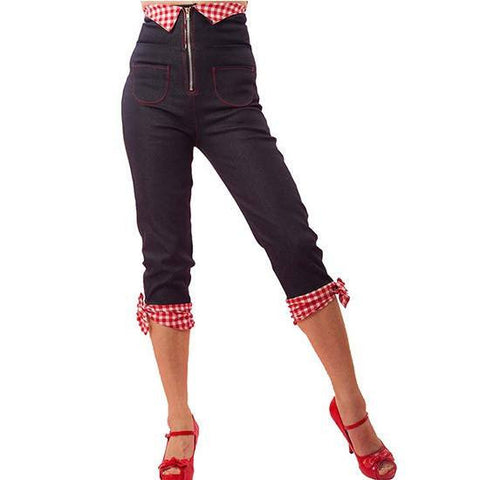 High Waisted Capri Pants Red/white Gingham Bow Retro / Rockabilly