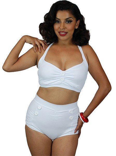 Women Tow Piece Vintage Printing Swimsuit Two Piece Retro Ruched Wrap Front  High Waist Crop 34ddd Swimsuit Top, White, Medium : : Clothing,  Shoes & Accessories