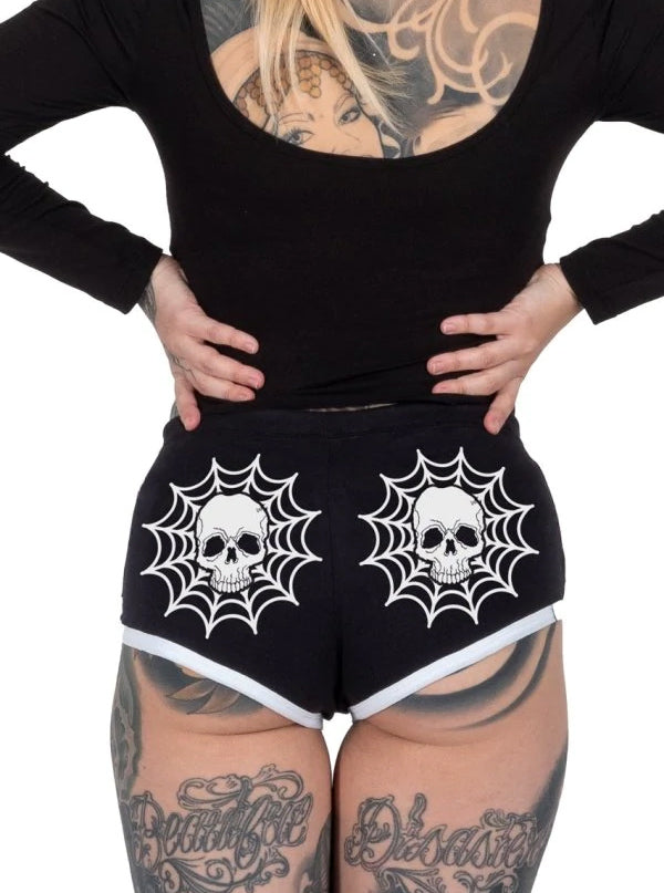Women&#39;s Spiderweb Skull Dolphin Shorts by Too Fast