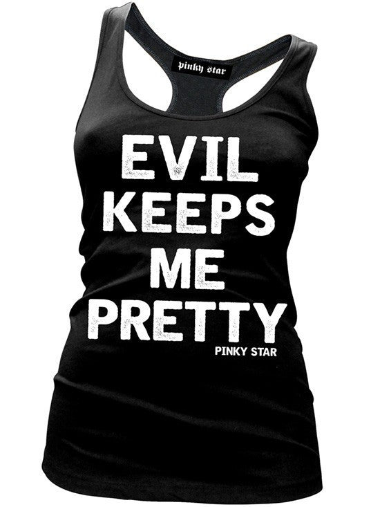 Women&#39;s &quot;Evil Keeps Me Pretty&quot; Tank by Pinky Star (Black) - www.inkedshop.com