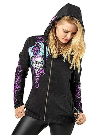 womens skull zip up hoodie