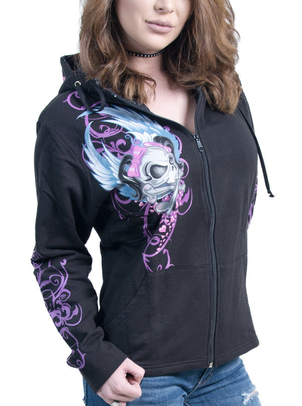 womens skull zip up hoodie