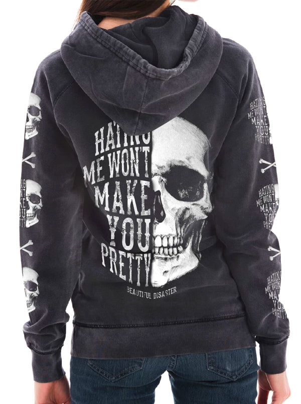 womens skull zip up hoodie