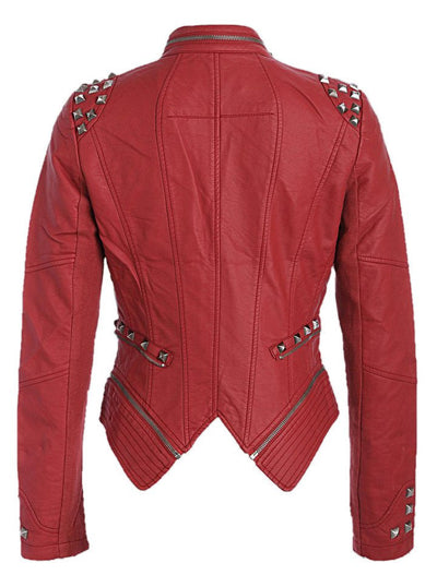 Womens Red Leather Jacket | Studded Moto Jacket - Inked Shop
