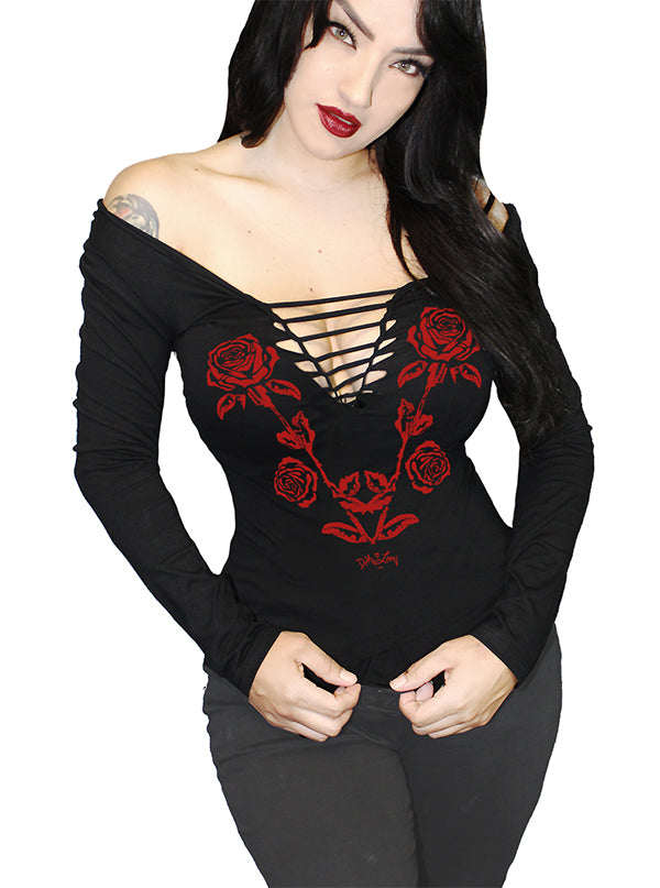 Women's Blood Rose Long Sleeve Tee by Demi Loon | Inked Shop