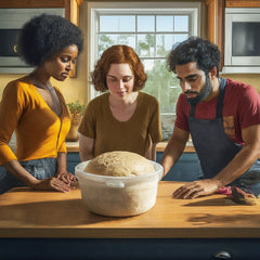 sourdough rising above the container