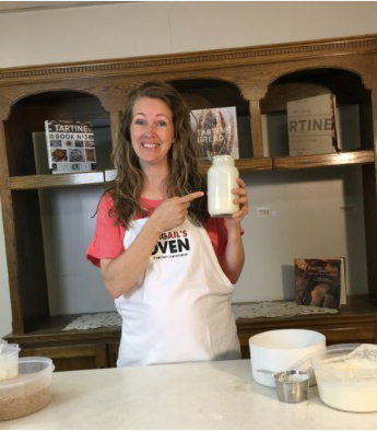 Martha Shows Students<span> </span><a href="https://www.abigailsoven.com/sourdough-lexicon/#Active">Active Sourdough Starter</a>