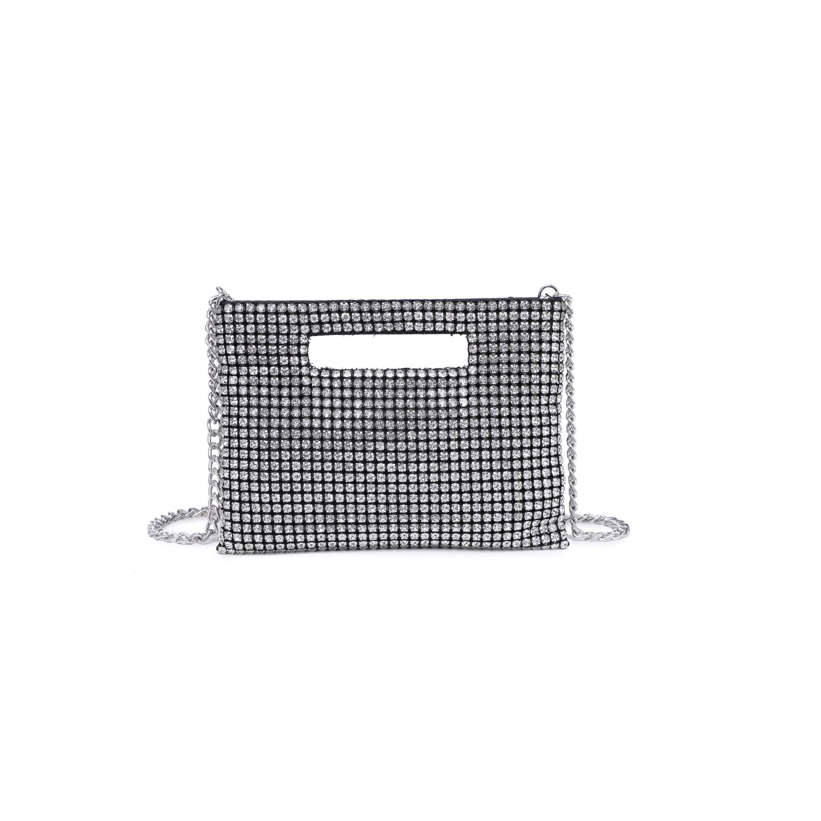 Yuki Rhinestone Top Handle Pouch Mini Disco Evening Bag - Silver