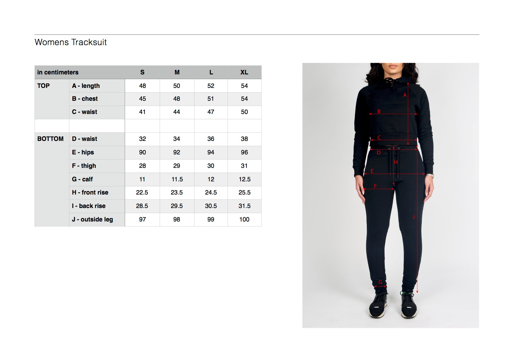 Couture Size Chart Tracksuit