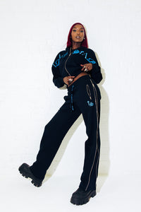 Women's Script Zip Leg Jogging Bottoms - Black/Turquoise