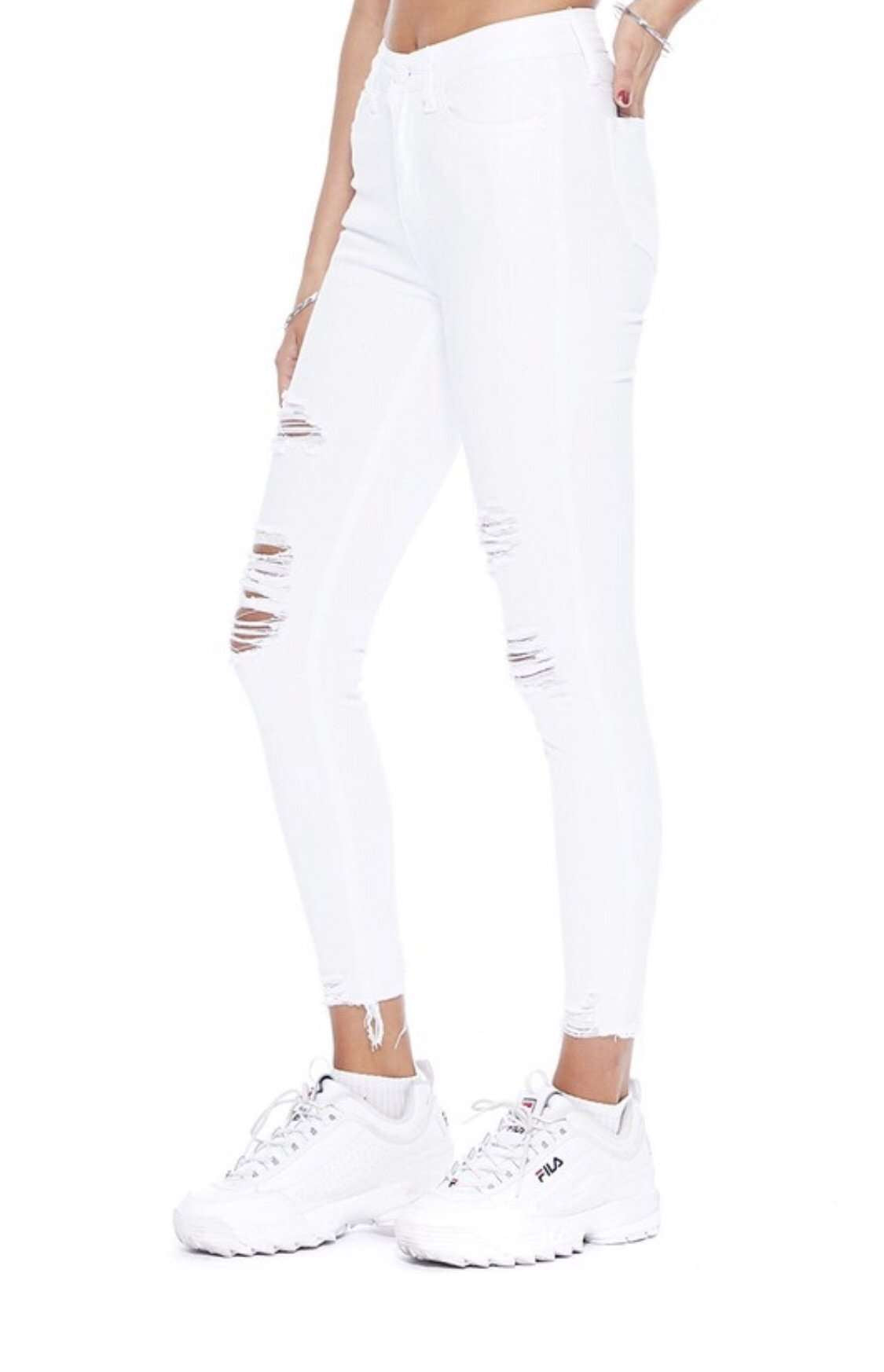 white distressed leggings