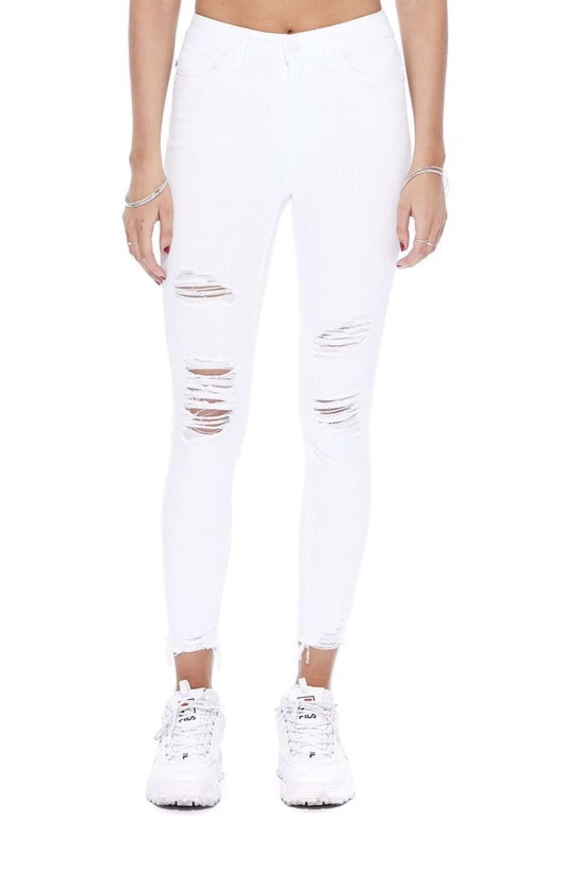 white distressed leggings