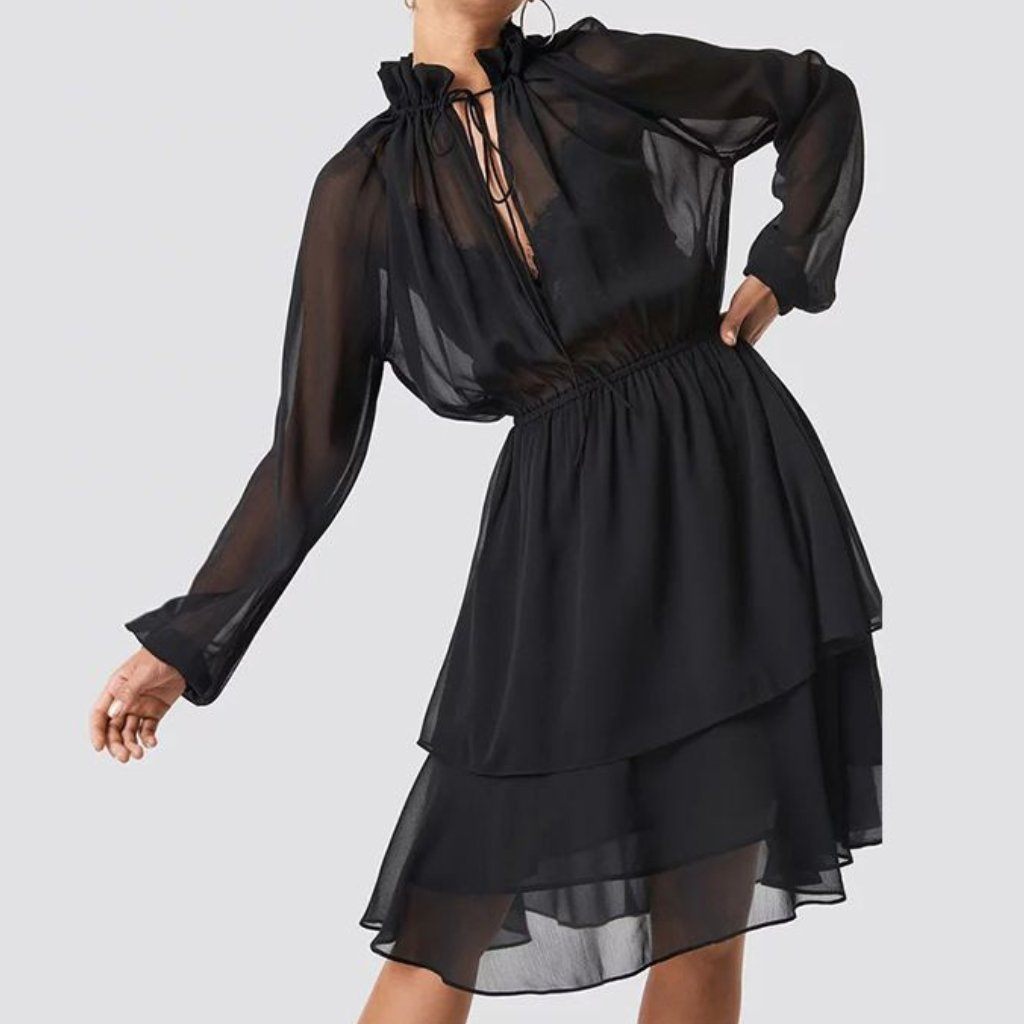 zara black chiffon dress