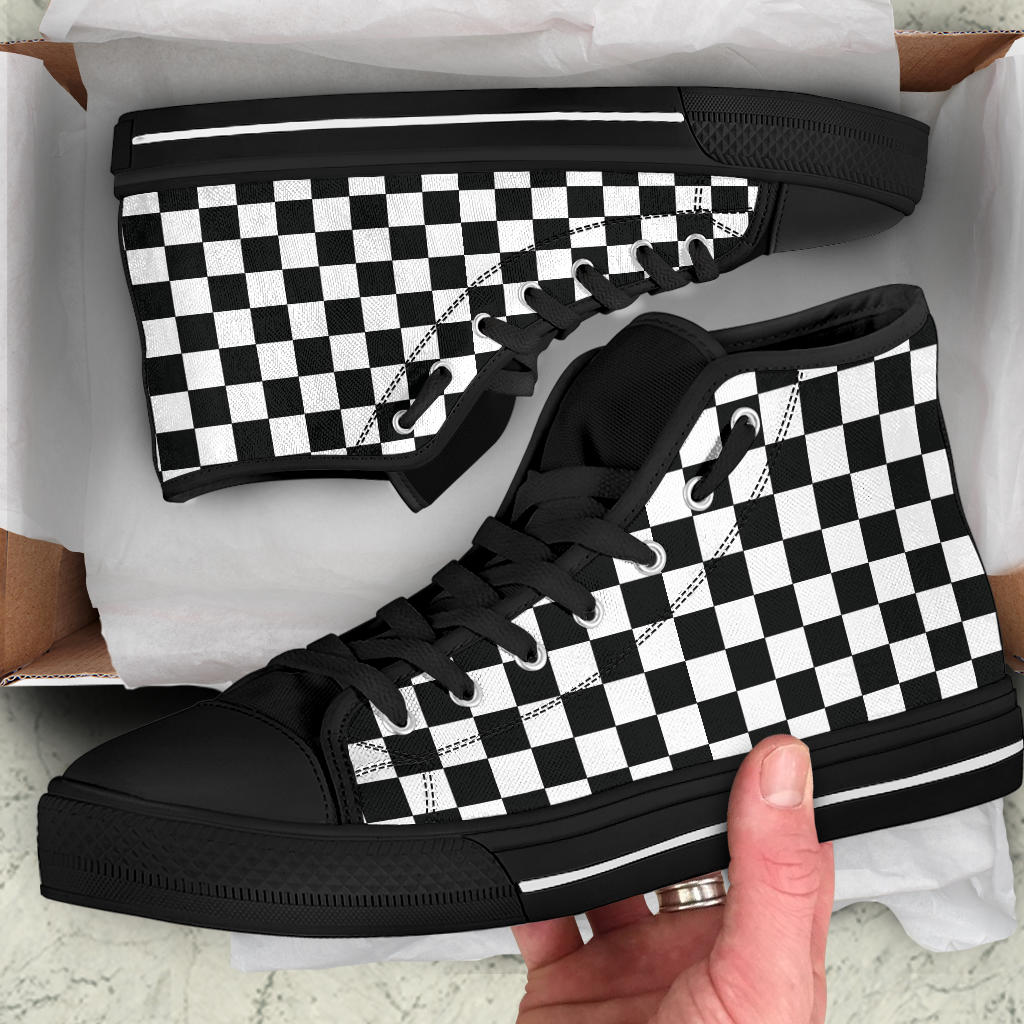 Racing Checkered Women's High Tops Black With FREE SHIPPING! – My Car ...