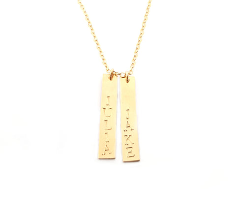 gold necklace 14k vertical filled bar jewelry name personalized gift