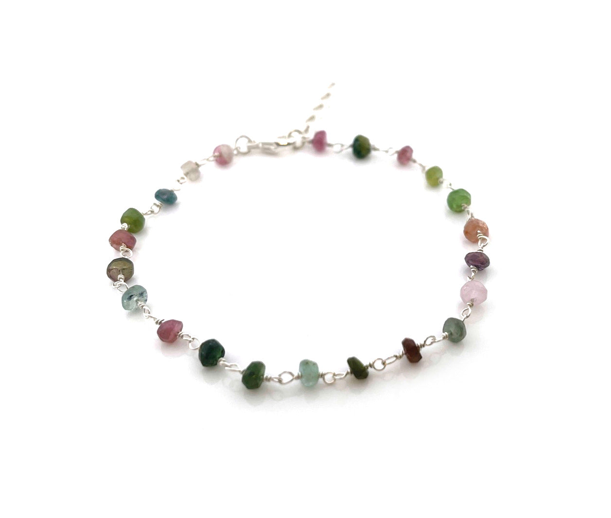 Tourmaline Gemstone Sterling Silver Wire Wrapped Bracelet