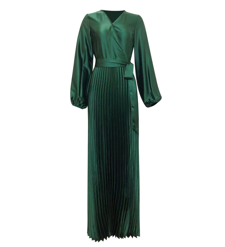 Ayla Pleated Satin Gown - Emerald – Niswa Fashion