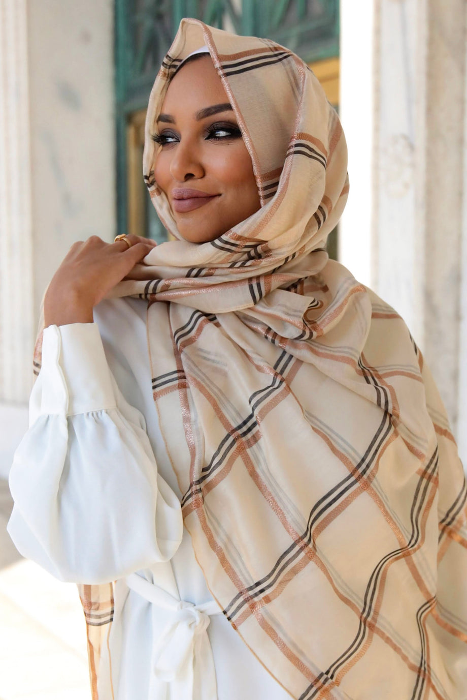 Grid Cotton Jersey Hijabs for Woman Solid Long Shawl Scarves