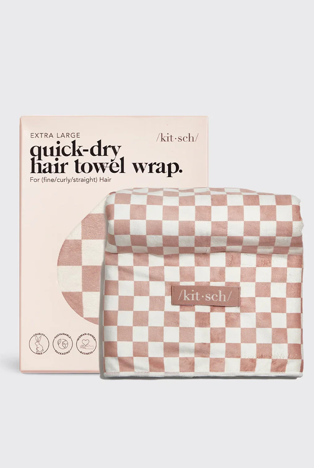 Kitsch XL Checker Quick-Dry Hair Towel Wrap – Terra Cotta Checker