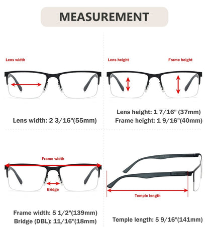 Reading Glasses Lightweight Metal Rectangle R2201-4pack