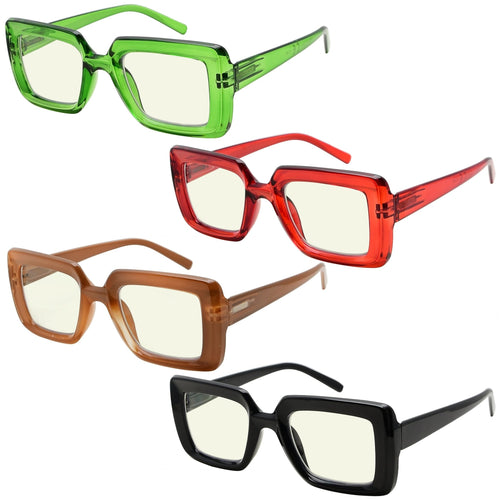 4 Pack Thicker Frame Blue Light Blocking Reading Glasses Women Men –