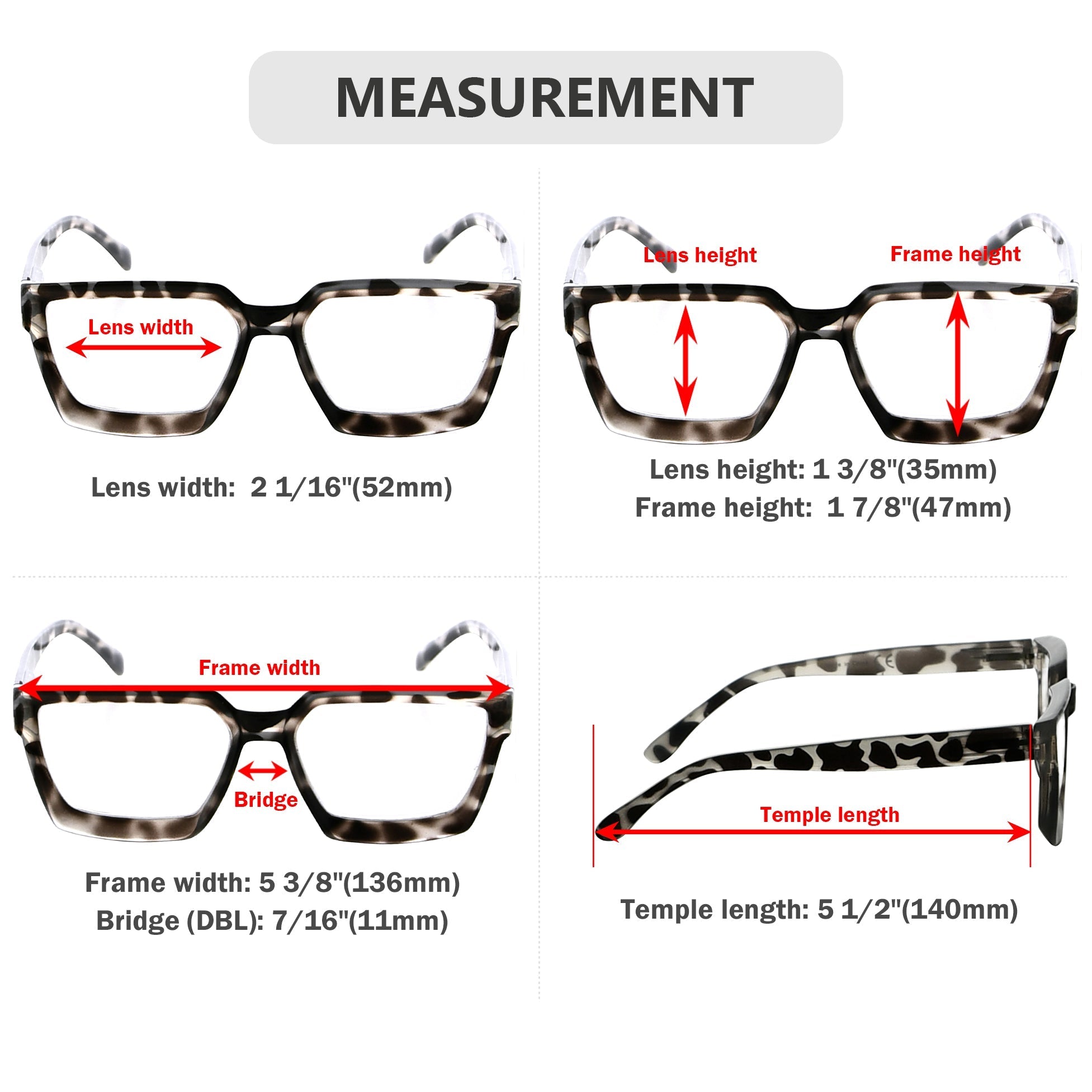 Reading Glasses Style Large Frame Readers Women R2003-4pack