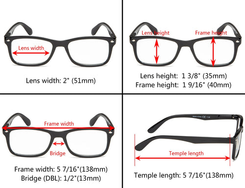 5 Pack Rectangle Reading Glasses Men Women R045 - 5 Pairs Mix +1.00