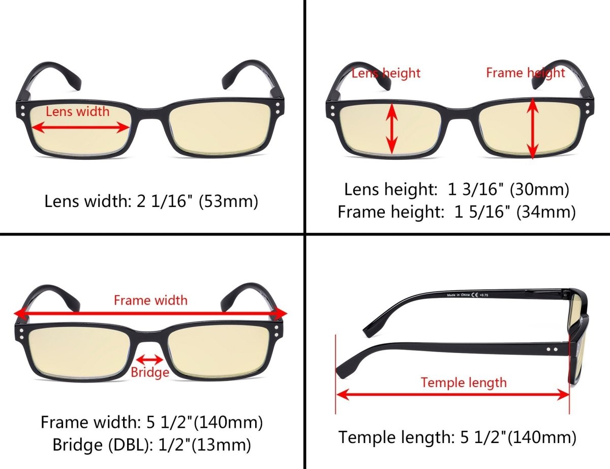 4 Pack Thicker Frame Blue Light Blocking Reading Glasses TM9107