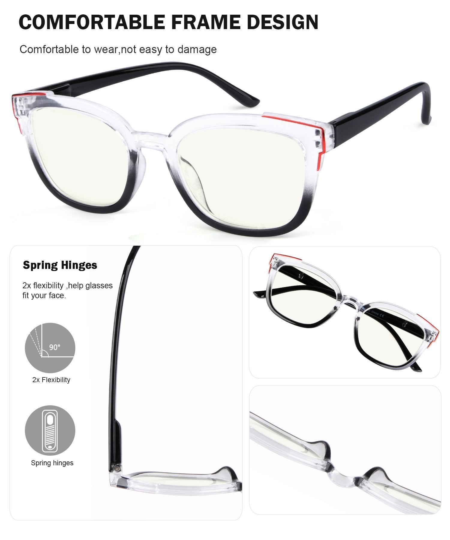 Multifocal Reading Glasses Square Women Men M2114 4pack