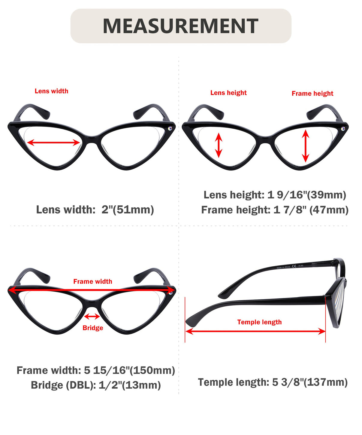 Reading Glasses for Women Oversized Cat-eye R2134-4pack
