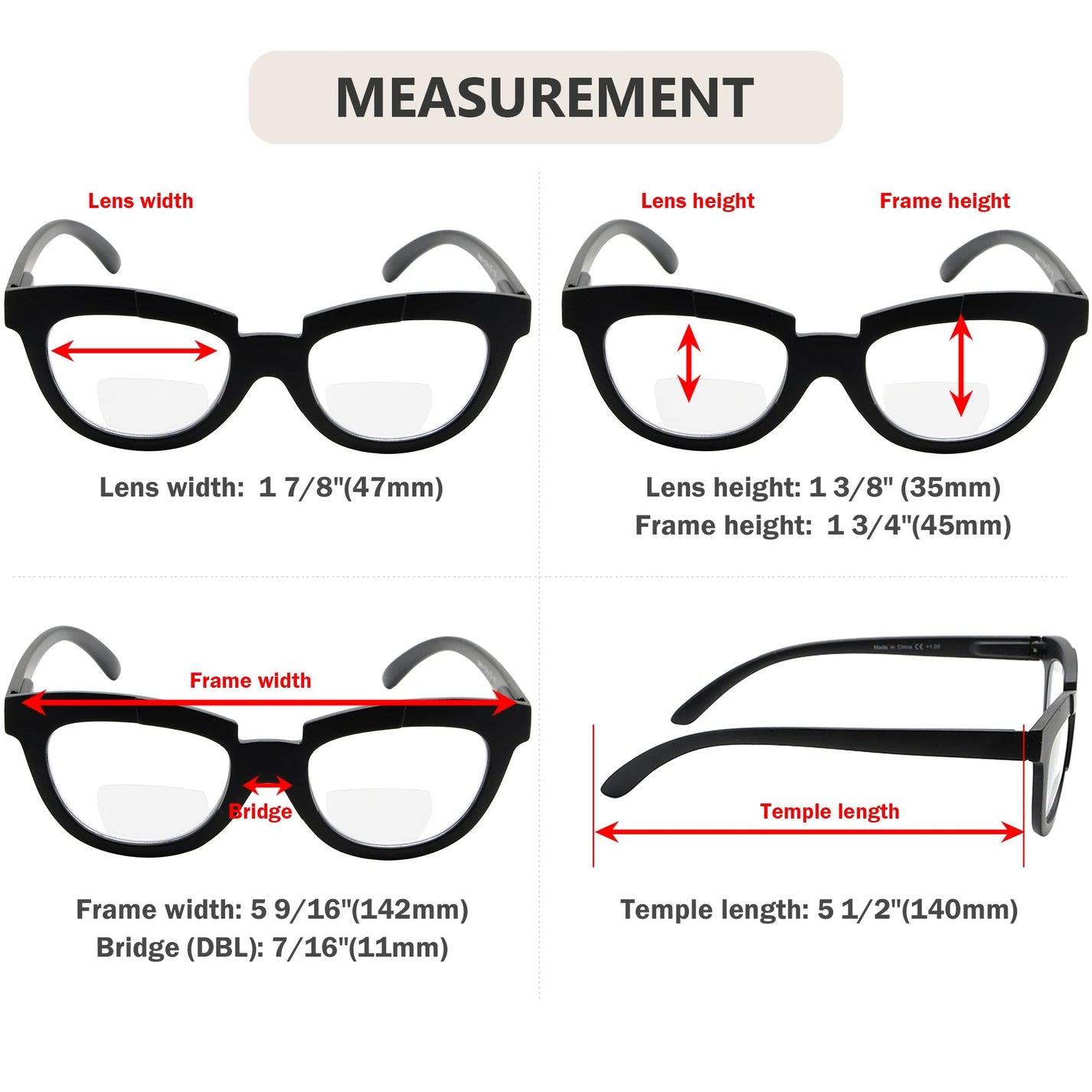 Bifocal Reading Glasses Half-moon for Women BR2102-5pack
