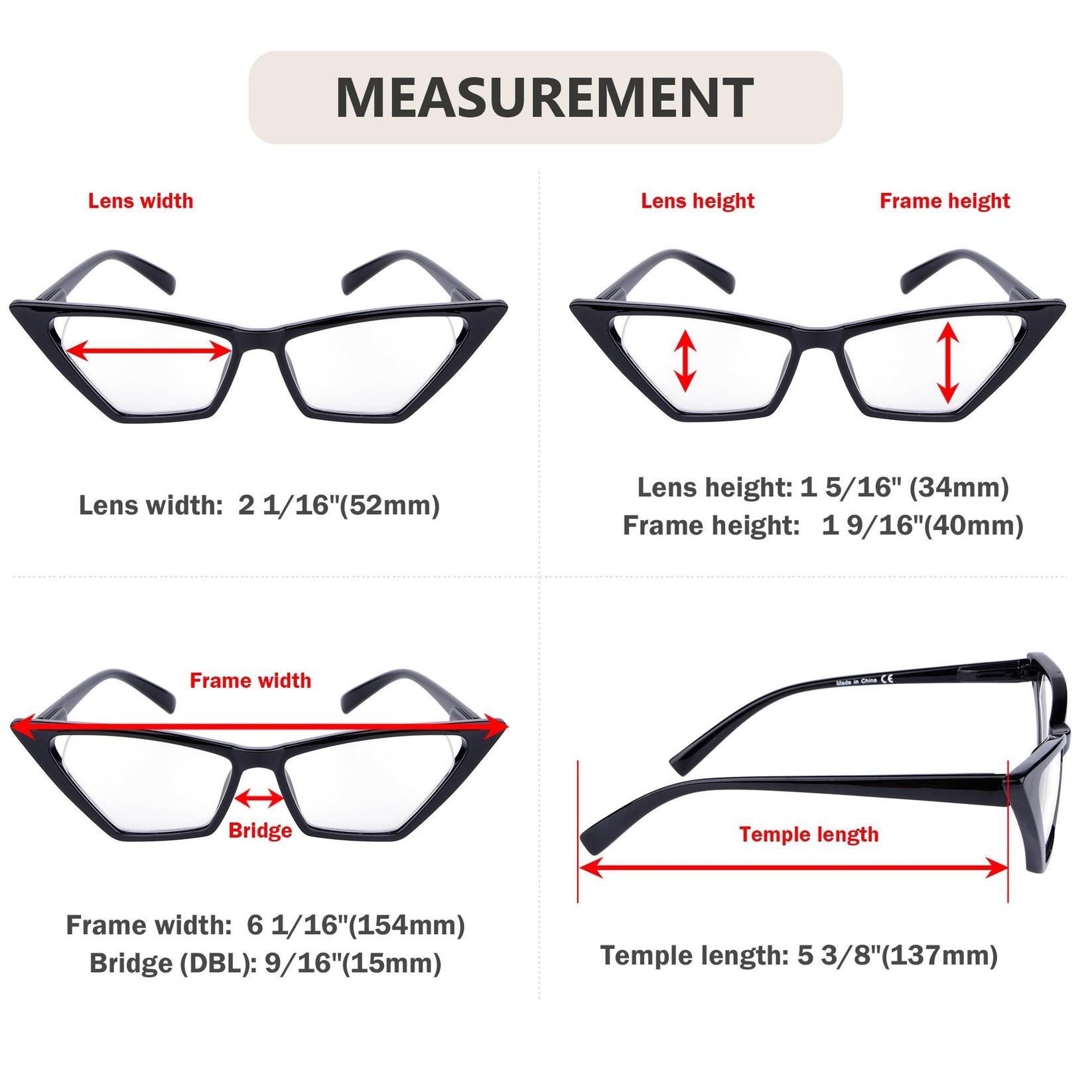 Reading Glasses for Women Oversized Cat Eye R2131-5pack