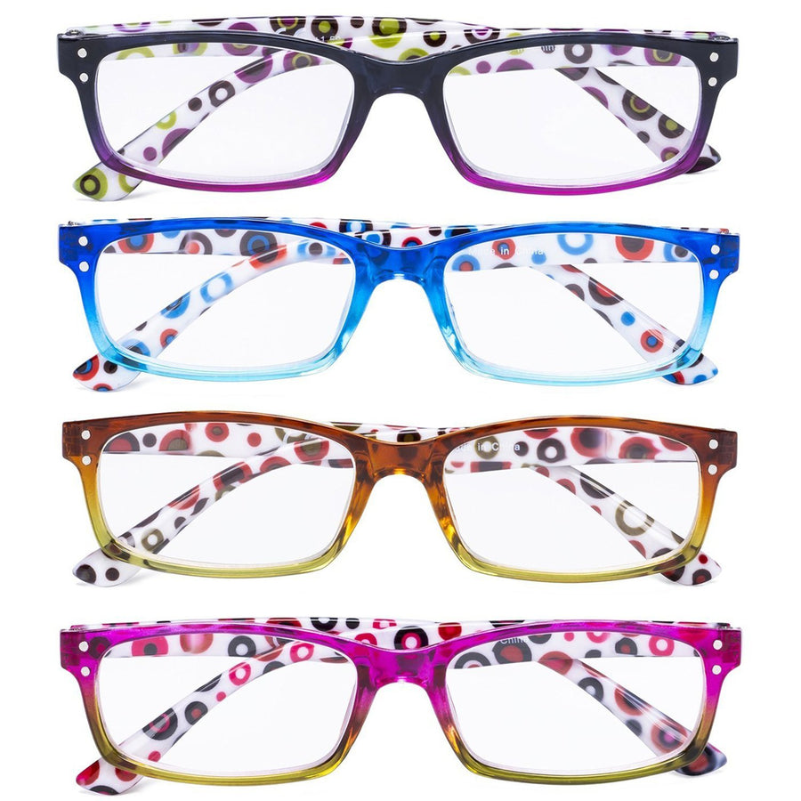 Ladies Reading Glasses 4 Pack Cute Dot Pattern Temples Readers Women