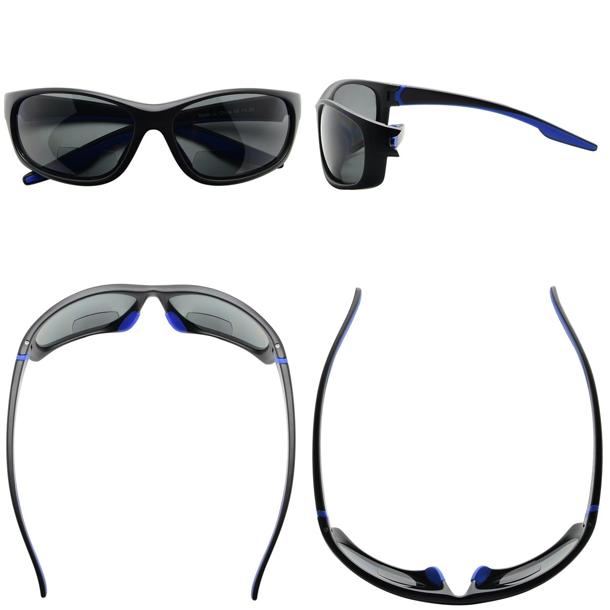 TR90 Polarized Sport Bifocal Reading Sunglasses Women Men Grey / +1.50