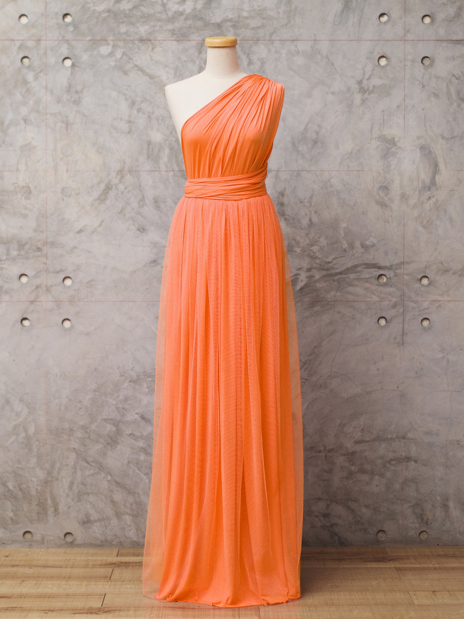 orange floor length dress