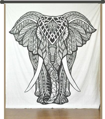 Black and white elephant tapestry