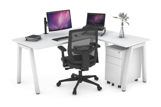 Quadro A Leg L-Shaped Corner Office Desk [1400L x 1700W] Quadro A Leg L-Shaped Corner Office Desk [1400L x 1700W] Jasonl white leg white none