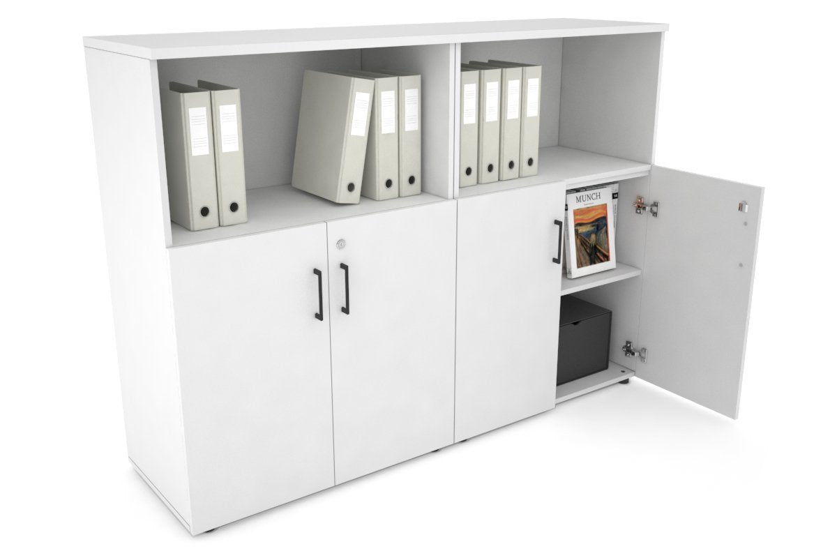 Uniform Medium Storage Cupboard with Small Doors [1600W x 1170H x 450D -  White,white,silver handle | JasonL Office Furniture Australia