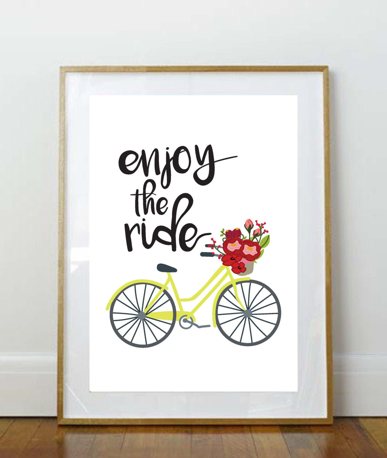 Enjoy the Ride // Art Print // 8 x 10 Print // 8 x 10 // Home Decor // Wall Art // Bicycle Print // Bicycle // Floral // Quote Print //